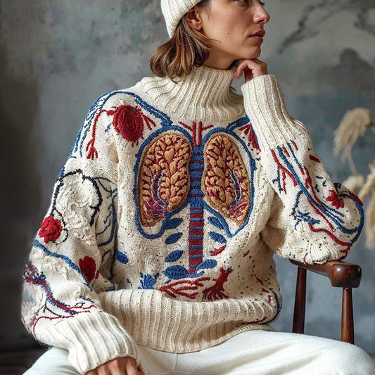 Classic Halloween Anatomy Art Chunky Knitted Turtleneck Sweater