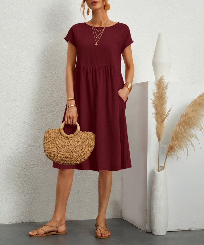 Airrys™ Women'S Short Sleeve Cotton And Linen Dress