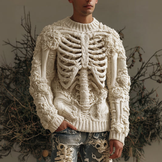 Men's Halloween Vintage Anatomy Art Beige Round Neck Sweater