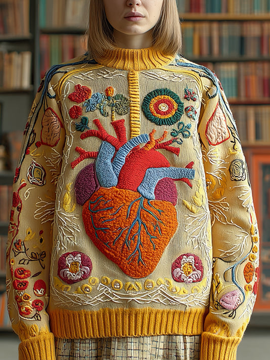 Women's Classic Halloween Anatomy Art Knit Turtleneck Sweater