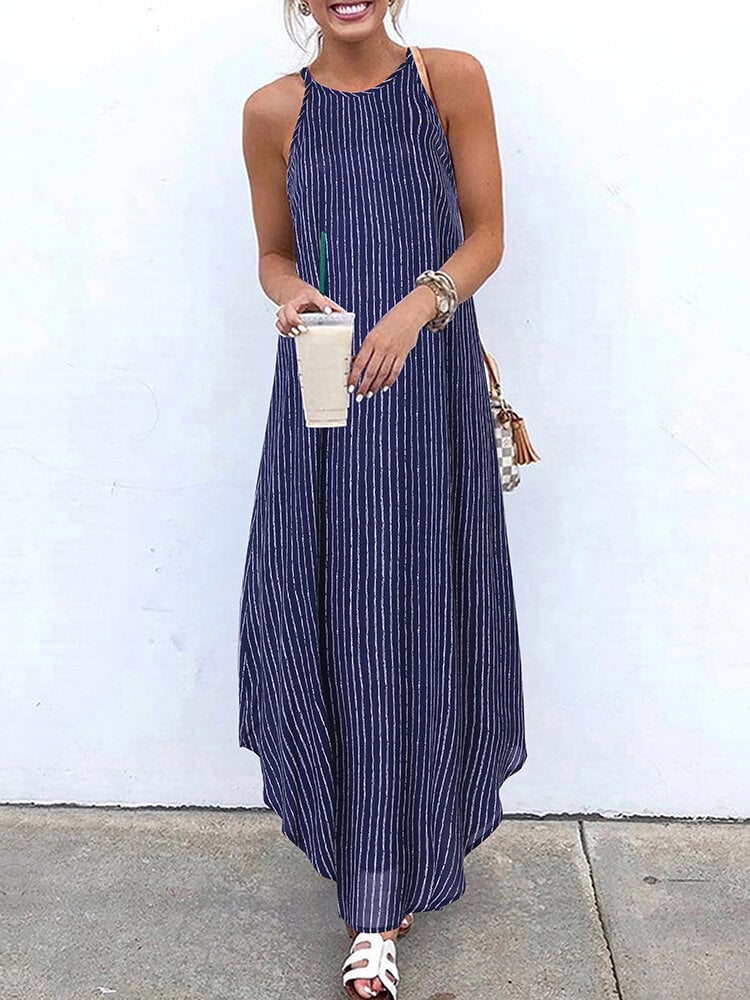 Women's Striped Holiday Long Dress
