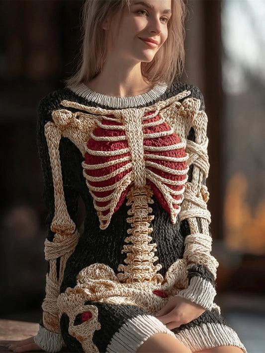 Halloween Skeleton & Bandage Art Women's Knit Slim-fit Sweater