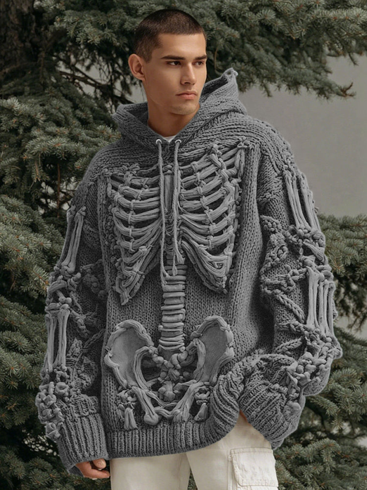 Men's Halloween Skeleton Art  Knit Hooded Sweater