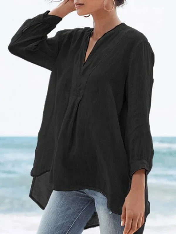 Women's thin cotton and linen 9-point sleeve shirt
