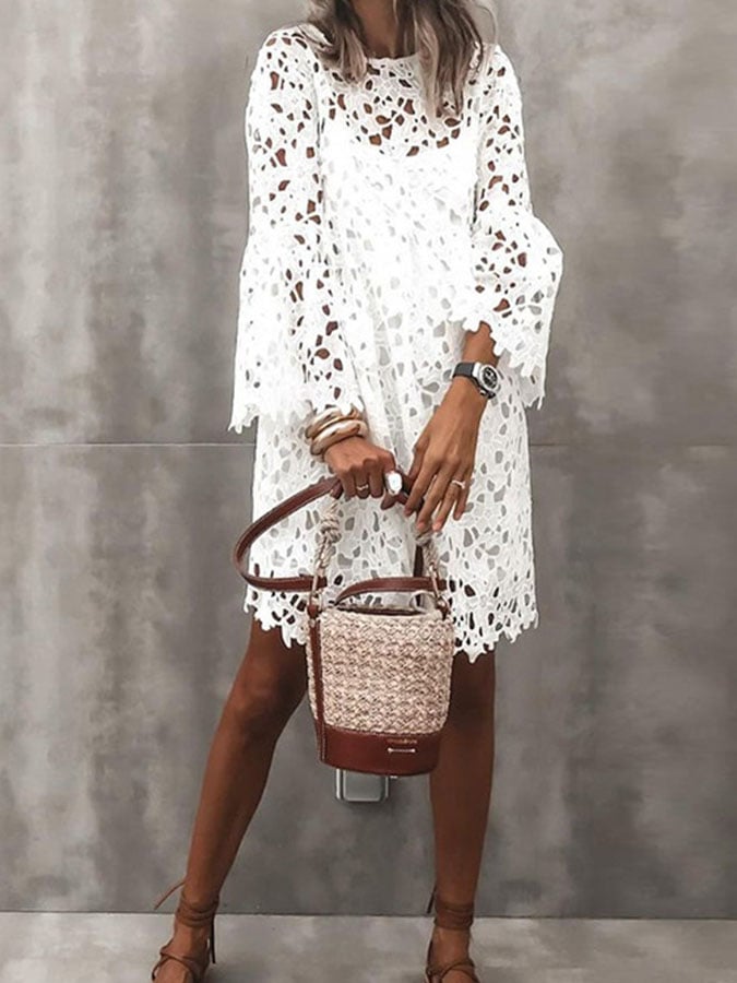 Elegant Lace Long Sleeve Casual Dress