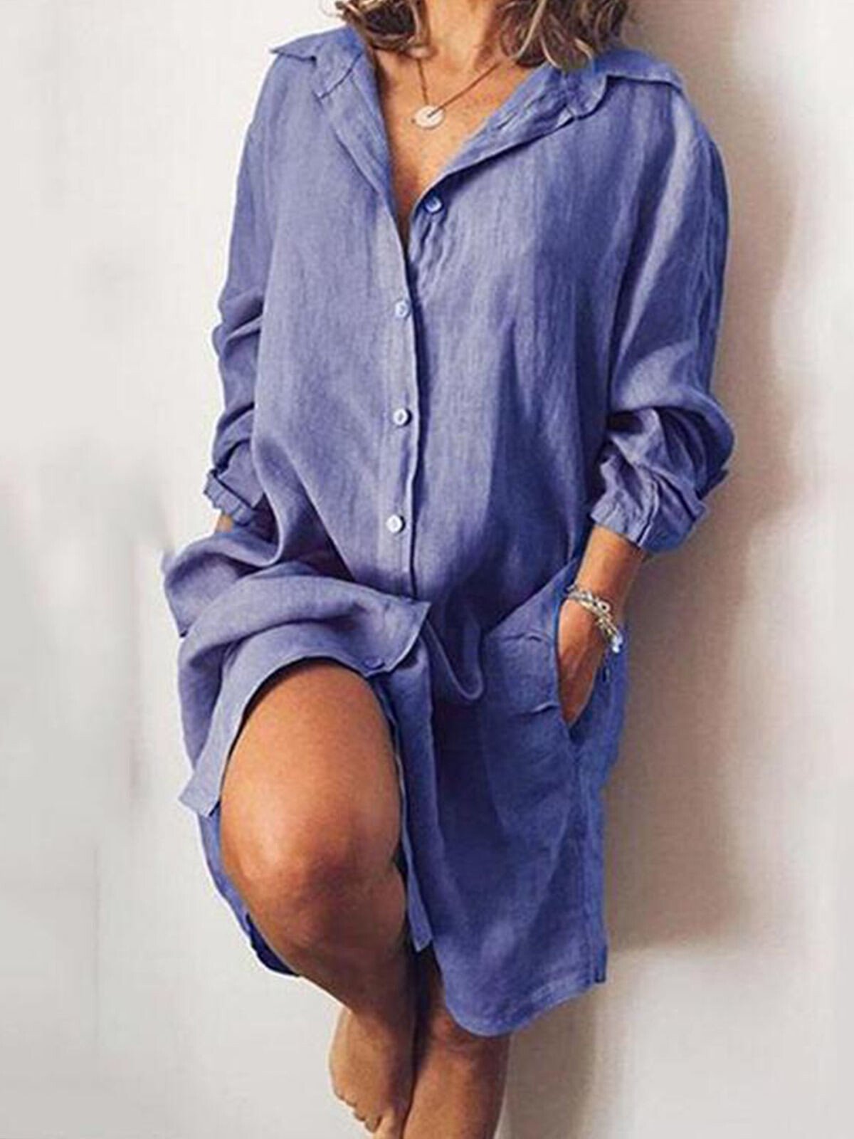 Airrys™ Women's Casual Pure Color Cotton Shirt Dress