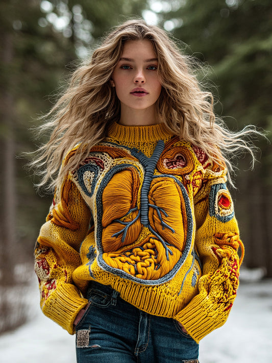 Vintage Halloween Human Heart Art Chunky Knitted Sweater
