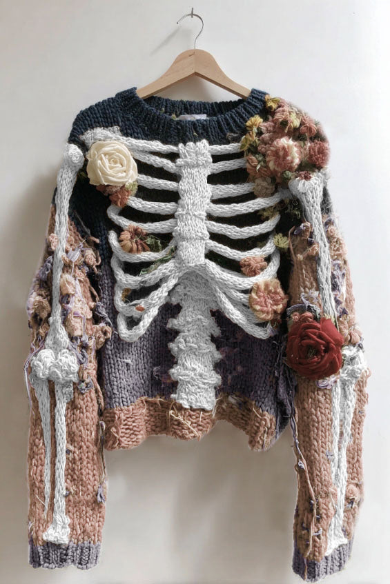 Women's Vintage Skeleton And Rose Art Cozy Sweater