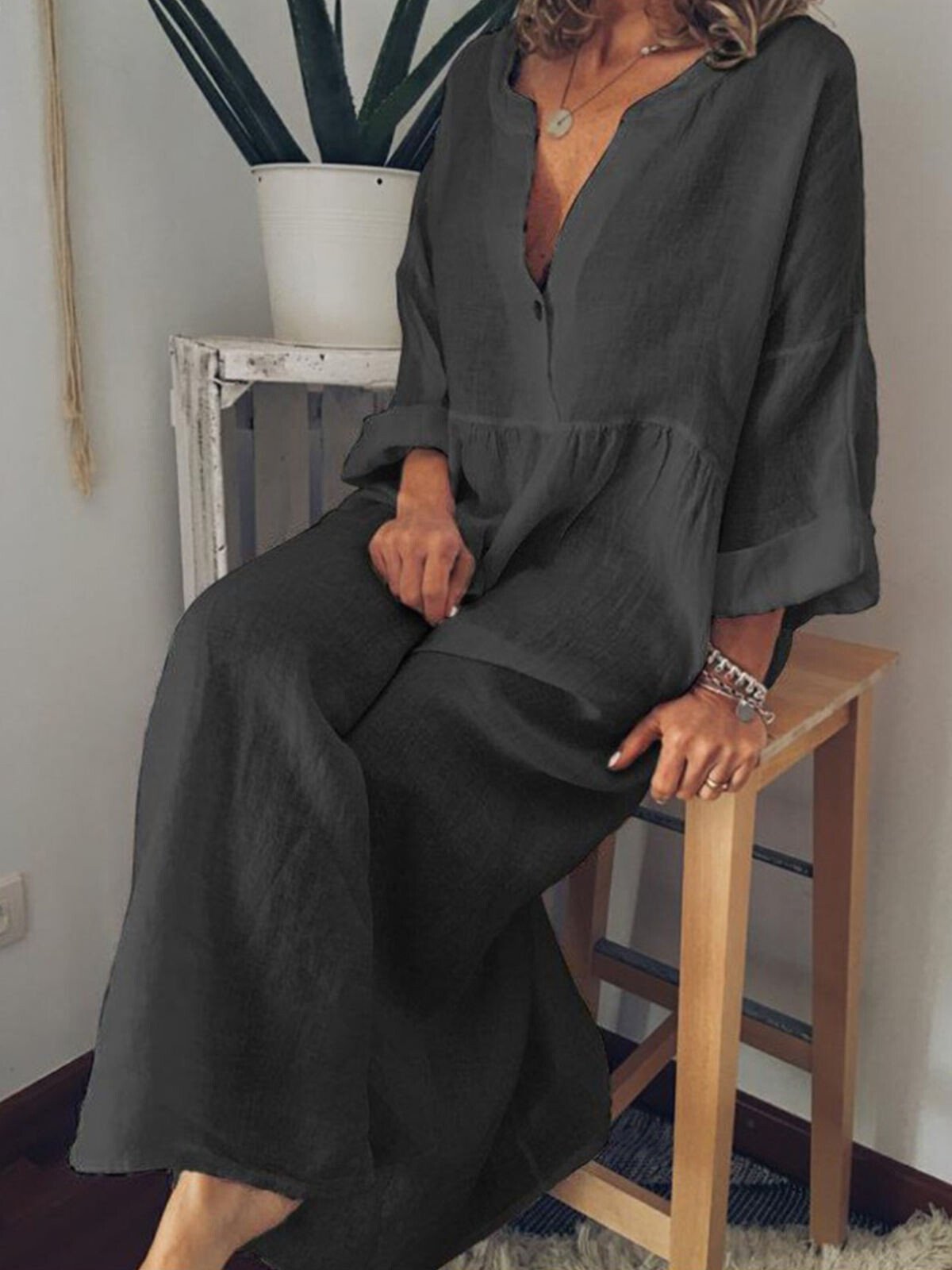 Airrys™ Women's Casual Pure Color Cotton Long Dress