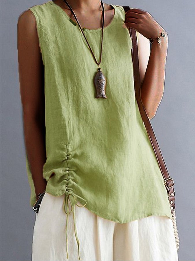 Airrys™ Women's Cotton Hemp Drawstring Solid Color Casual T-shirt