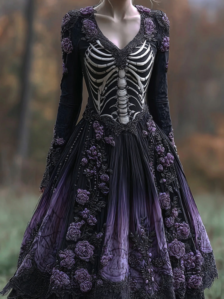 Women's Halloween Skull Rose Dress