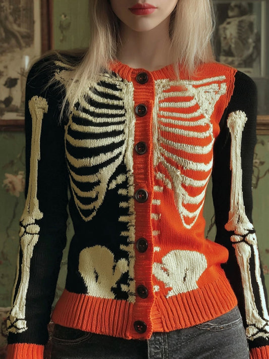 Women's Halloween Anatomy Art Cozy Knit Sweater Cardigan
