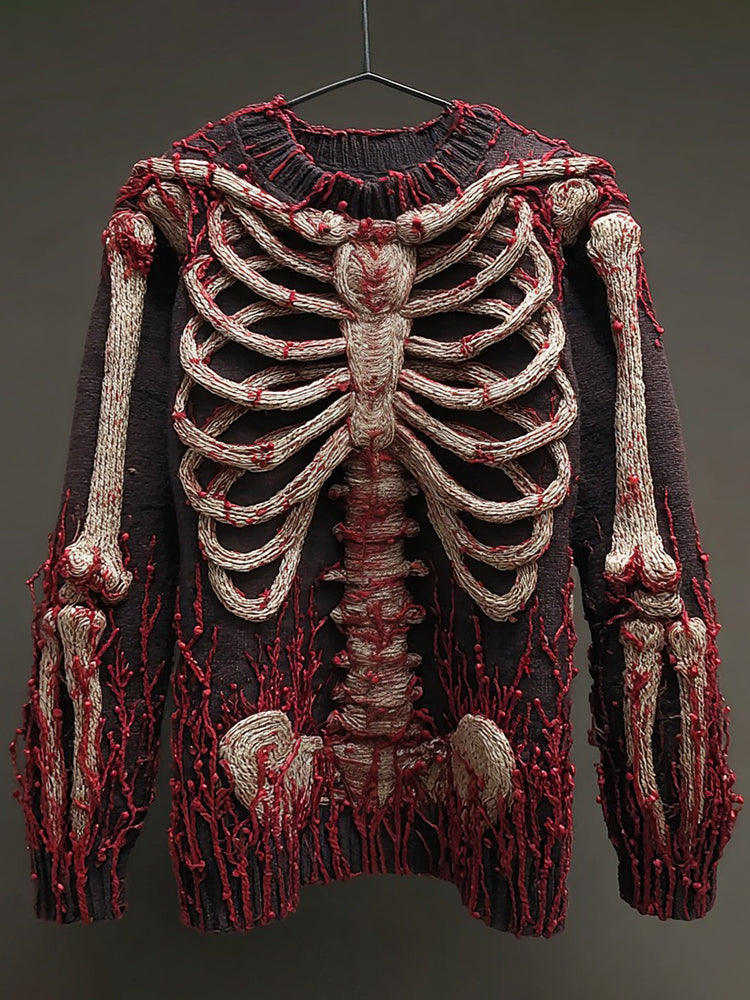 Vintage Halloween Anatomy Art Knit Crew Neck Sweater