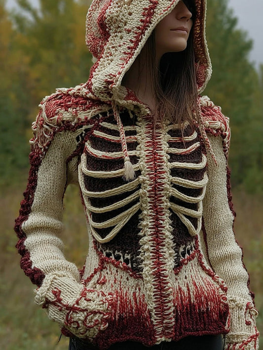 Women's Halloween Anatomy Art Knit Hooded Sweater