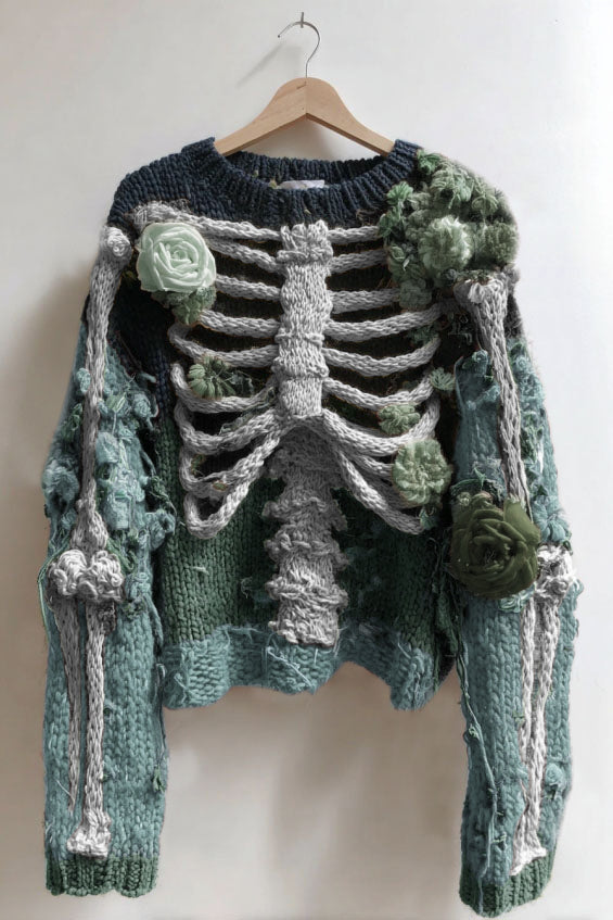 Women's Vintage Skeleton And Rose Art Cozy Sweater