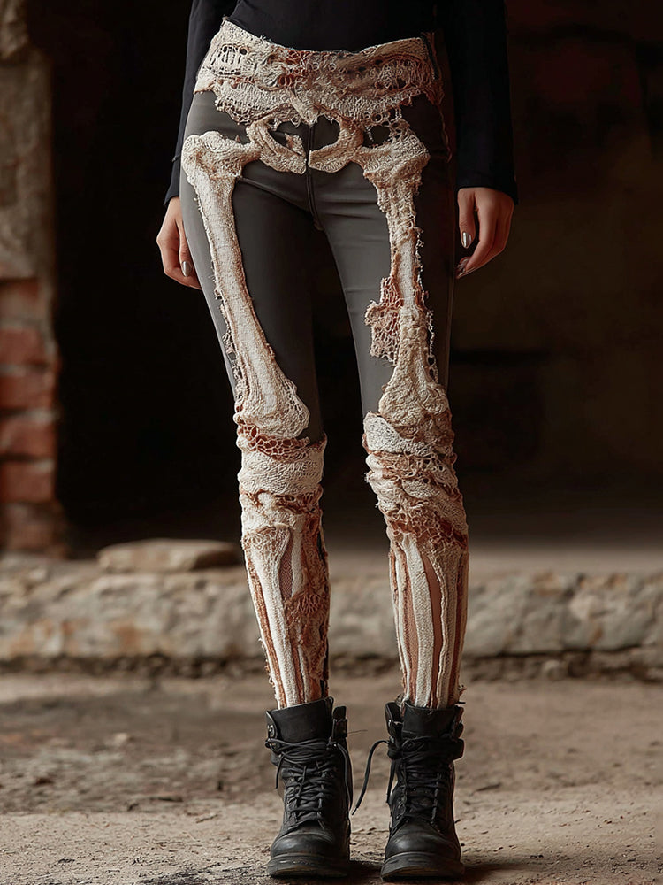 Women's Vintage Halloween Skeleton Art Casual Leggings