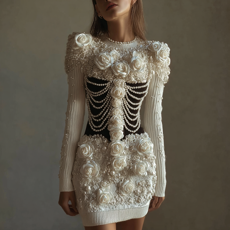 Women's Retro Halloween Line Art Knitted Warm Sweater Dress