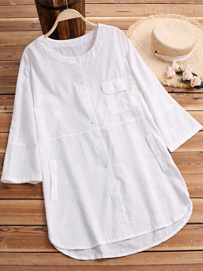 Airrys™ Women's Casual Pure Color Literary Cotton And Linen Shirt