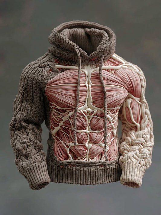 Men's Halloween Skull Line Art Knitted Hooded Sweater