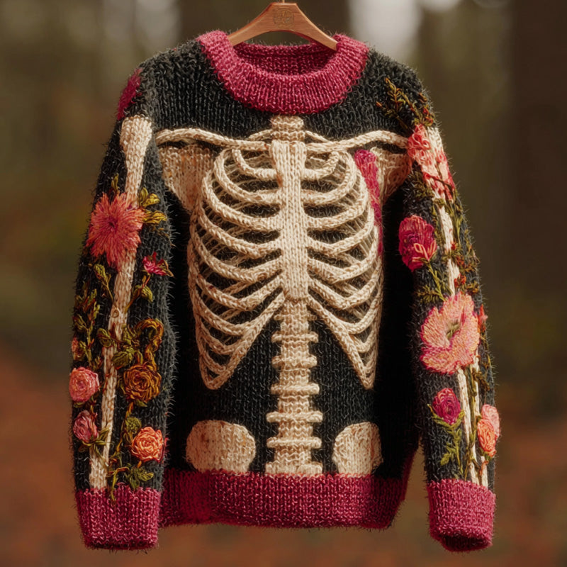 Vintage Halloween Human Anatomy Art Sense Thick Needle Round Neck Sweater