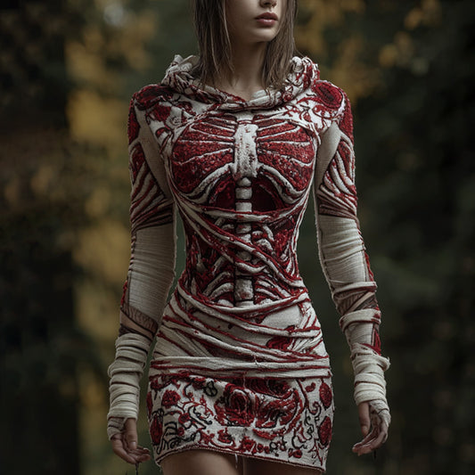 Halloween Skull Floral Knitted Warm Hooded Sweater