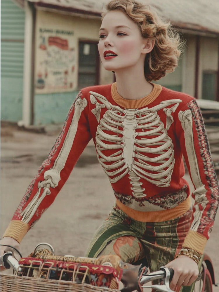 Vintage Halloween Anatomy Art Chunky Knitted Sweater