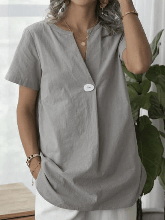 Women's Cotton Linen V Neck Button Shirt