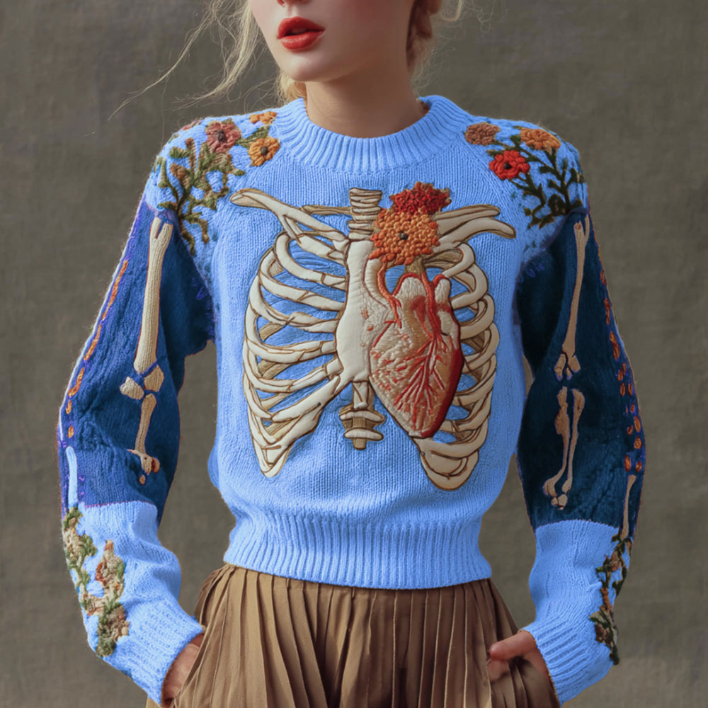 Halloween Antique Human Anatomy Splicing Knitted Sweater