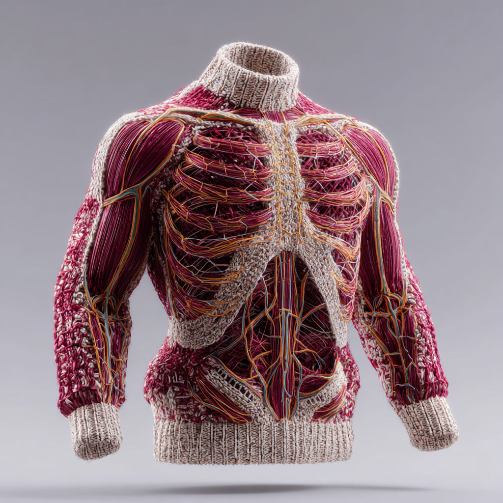 Men's Vintage Muscles Blood Vessels Art Jacquard Cozy Knitted Turtleneck Sweater