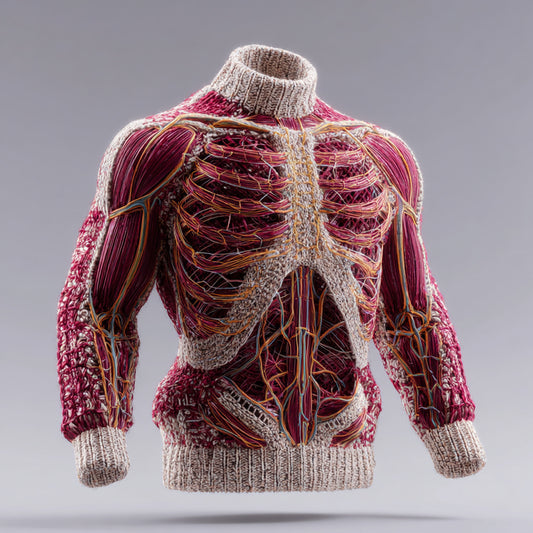 Men's Vintage Muscles Blood Vessels Art Jacquard Cozy Knitted Turtleneck Sweater