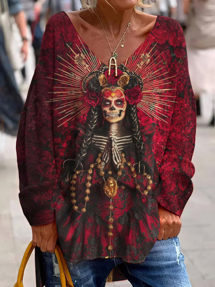 Vintage Undead Skull Printed Women's Long Sleeve T-Shirt