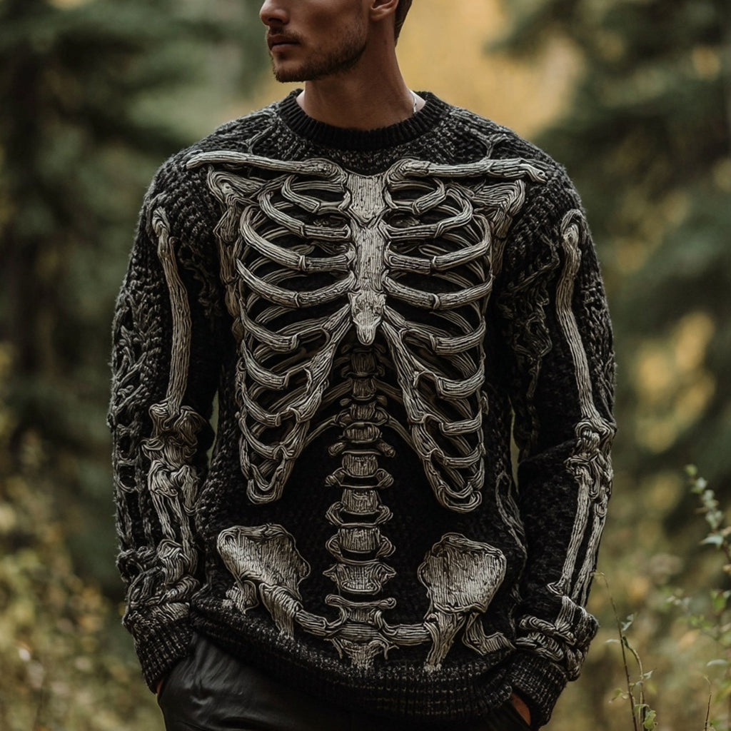 Men's Vintage Halloween Skeleton Cozy Knit Sweater