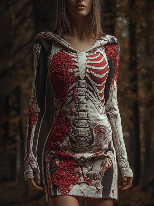 Halloween Skull Floral Knitted Warm Hooded Sweater