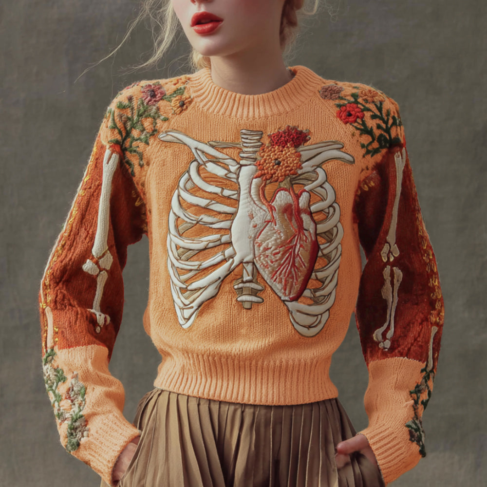 Halloween Antique Human Anatomy Splicing Knitted Sweater