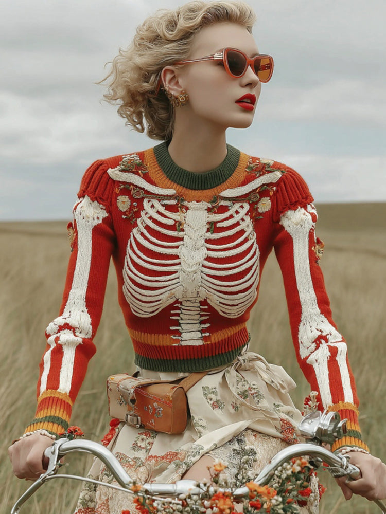 Women's Vintage Anatomy And Floral Art Cozy Ugly Sweater