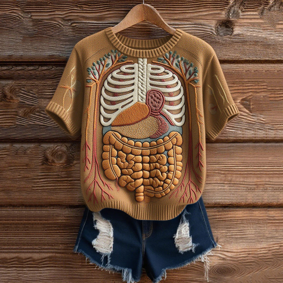 Vintage Classic Halloween Anatomy Art Short Sleeve Chunky Knitted Sweater