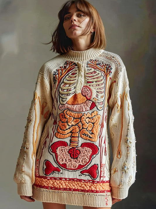 Classic Halloween Anatomy  Art Chunky Knitted Sweater Dress