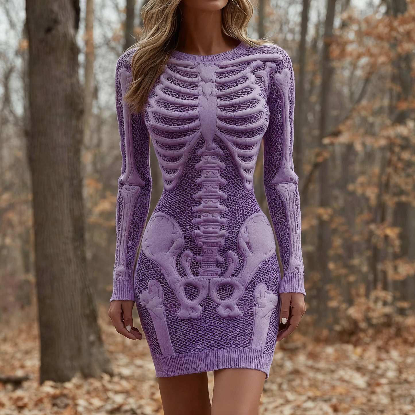 Women's Vintage Halloween Skeleton Bones Comfortable Elegant Sweater Dress