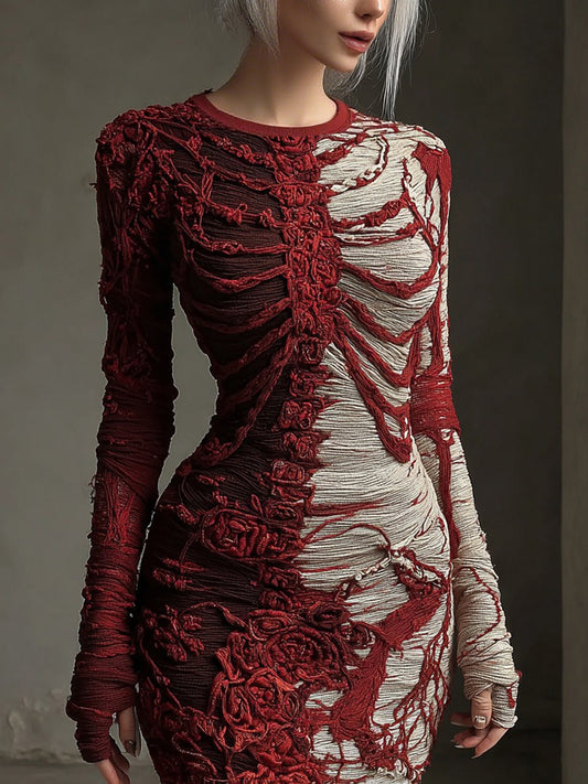 Women's Halloween Skull Rose Art Knitted Wool Skirt