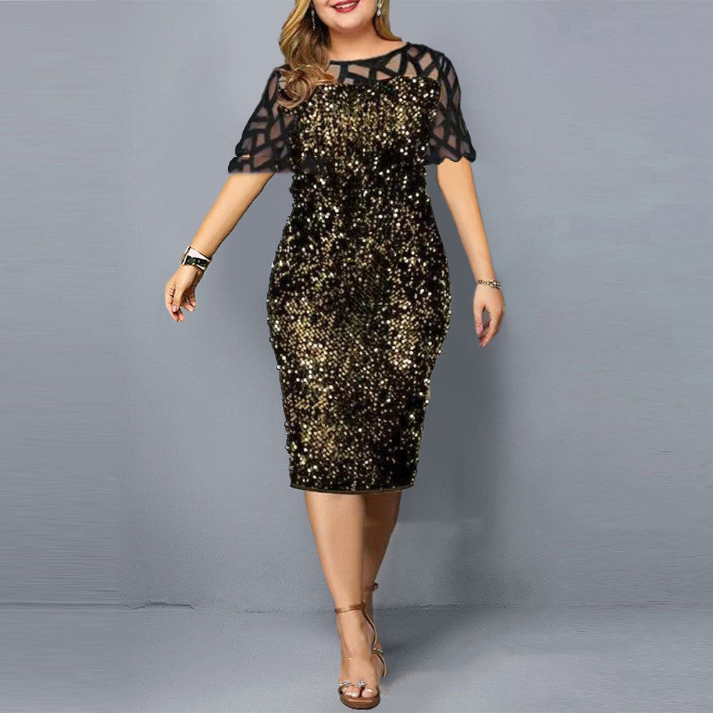 Sequins Plus Size Women's Short Sleeve Dress
