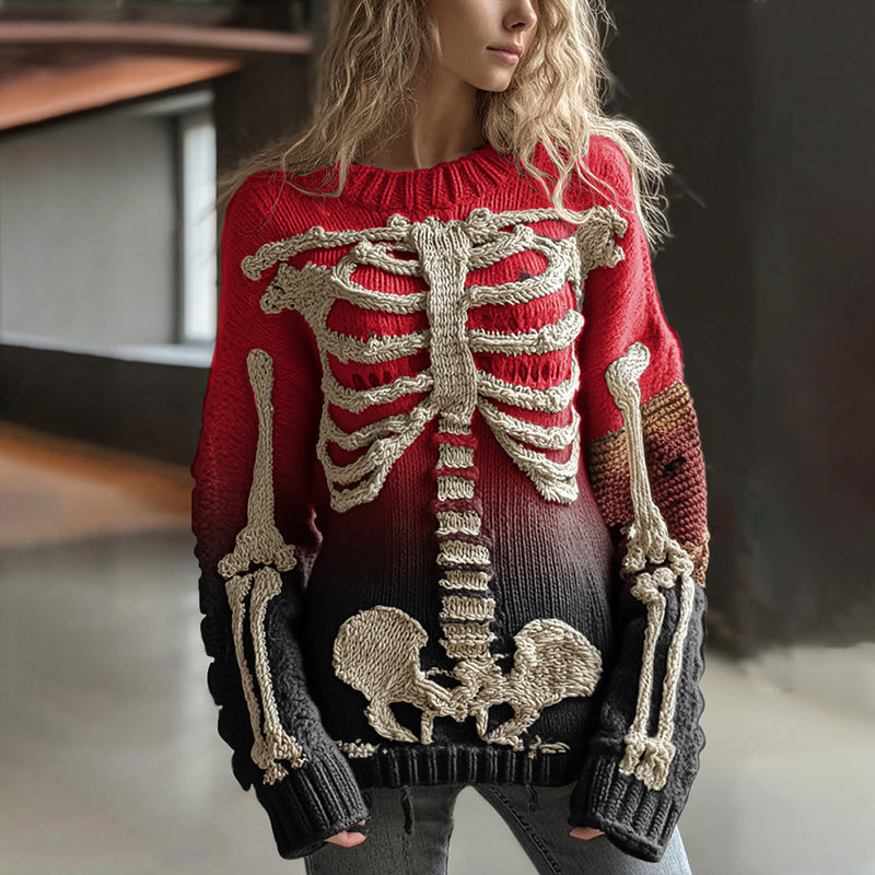 Vintage Halloween Anatomy In Gradient Art Chunky Knitted Sweater