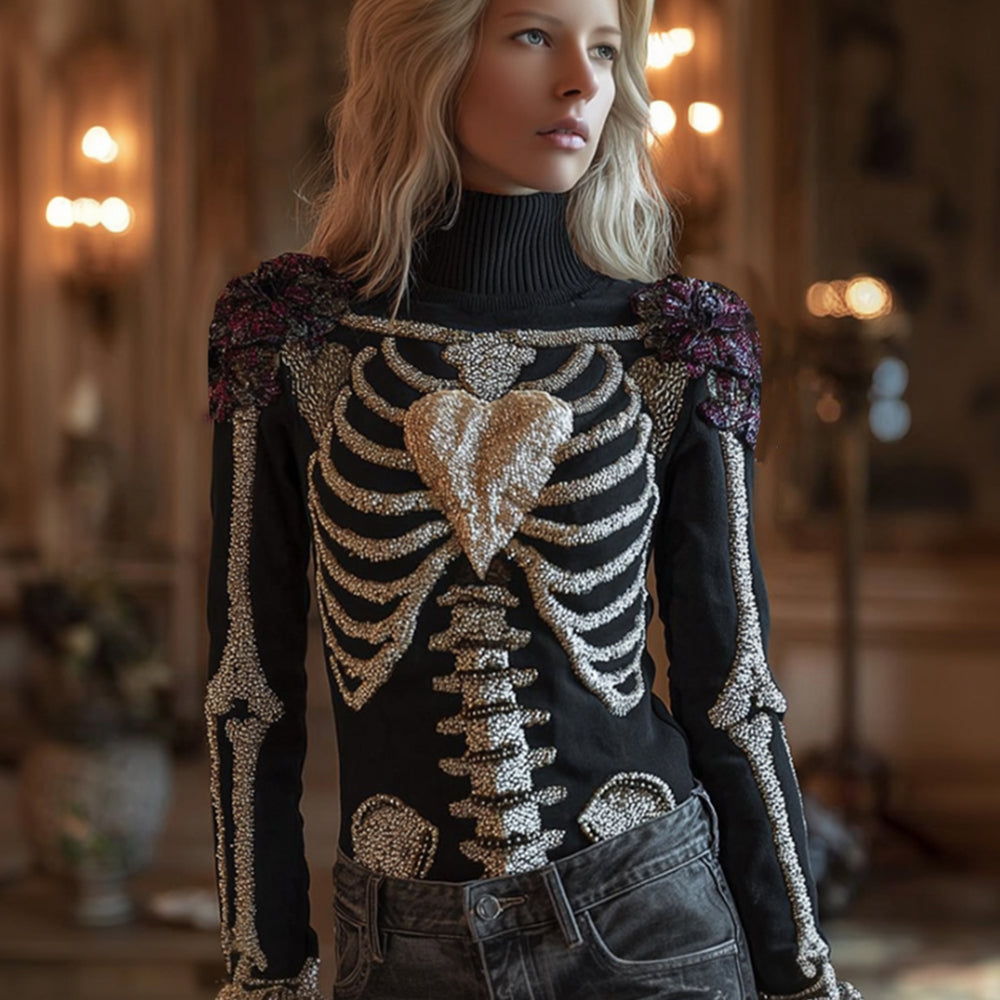 Female Anatomy Art And Peach Heart Ancient High Collar Sweater