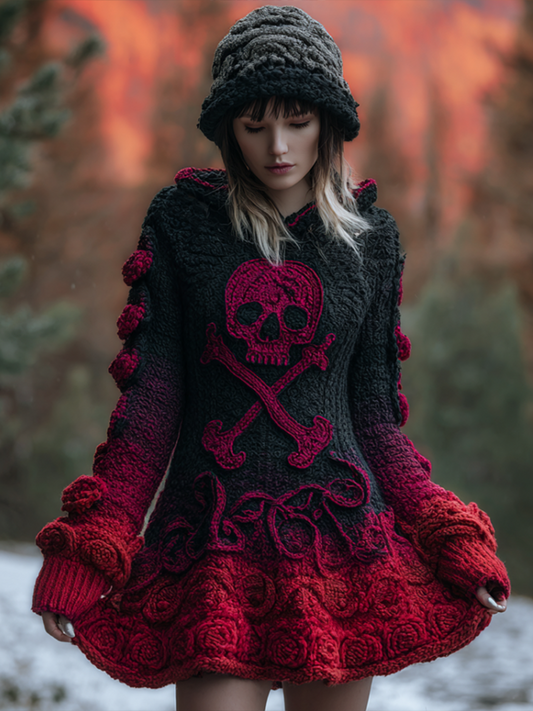 Halloween Viking Style Lady Hooded Knit Sweater Dress