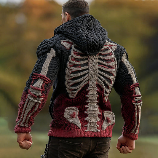 Halloween Scary Skeleton Human Anatomy Celtic Gradient Knit Zipper Up Hooded Cardigan