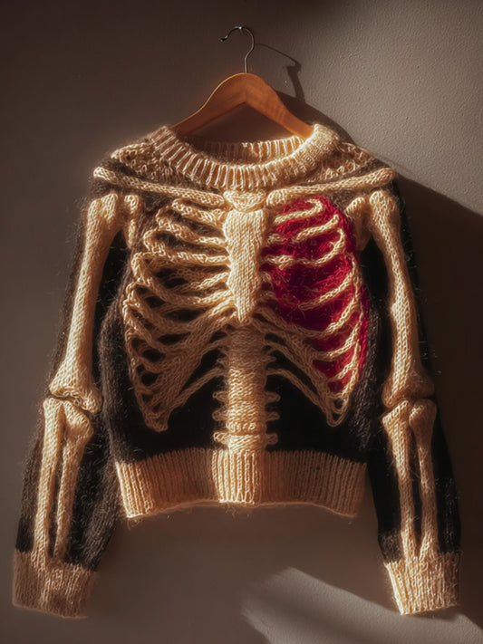 Vintage Halloween Human Anatomy Art Sense Thick Needle Round Neck Sweater