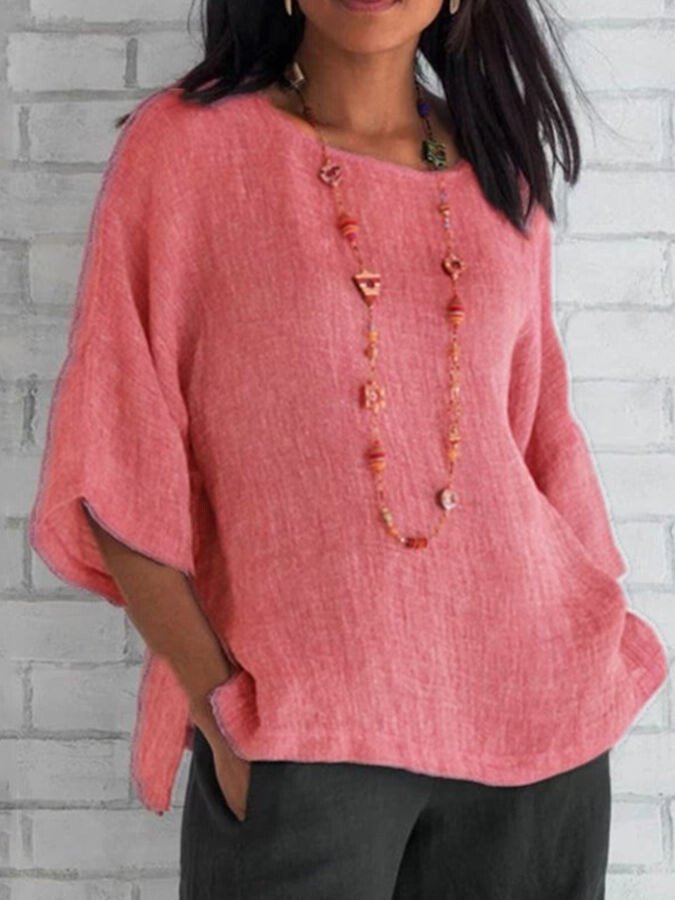 Airrys™ Women's Cotton Linen Three-quarter Sleeve Crew Neck Shirt