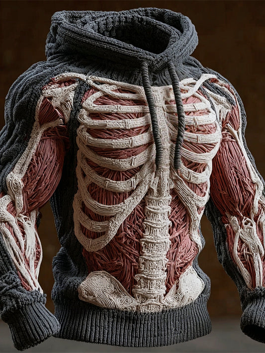 Halloween Horror Muscle & Skeleton Anatomy Art Men's Knit Hoodie