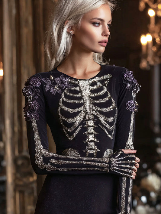 Sequin Skull Floral Art Women's Maxi Dress