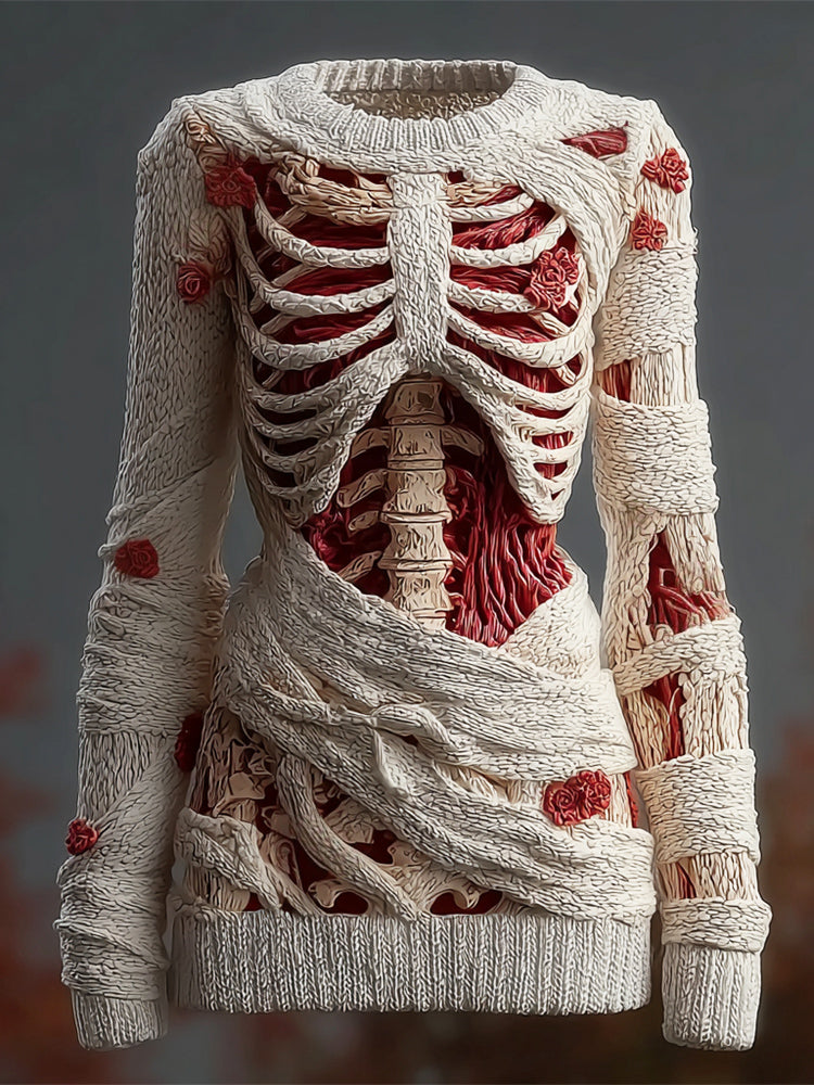 Halloween Muscle Anatomy Bandage Art Women's Knit Slim-fit Sweater