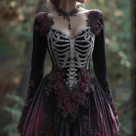 Women's Halloween Skull Rose Dress